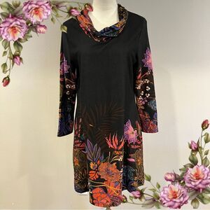 Floral long sleeve cowl neck sweater dress size medium